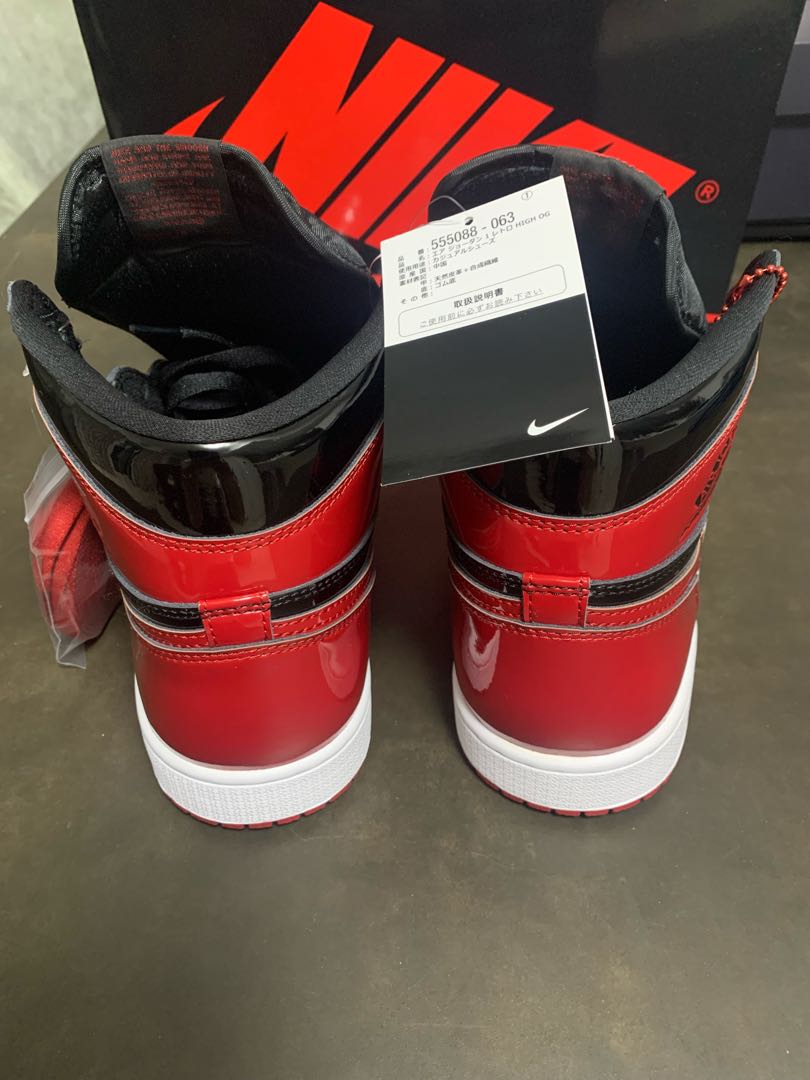 Nike Air Jordan 1 Retro High Og "Bread Patent" Black/HoWight Varsity Red 555088-063 27cm
