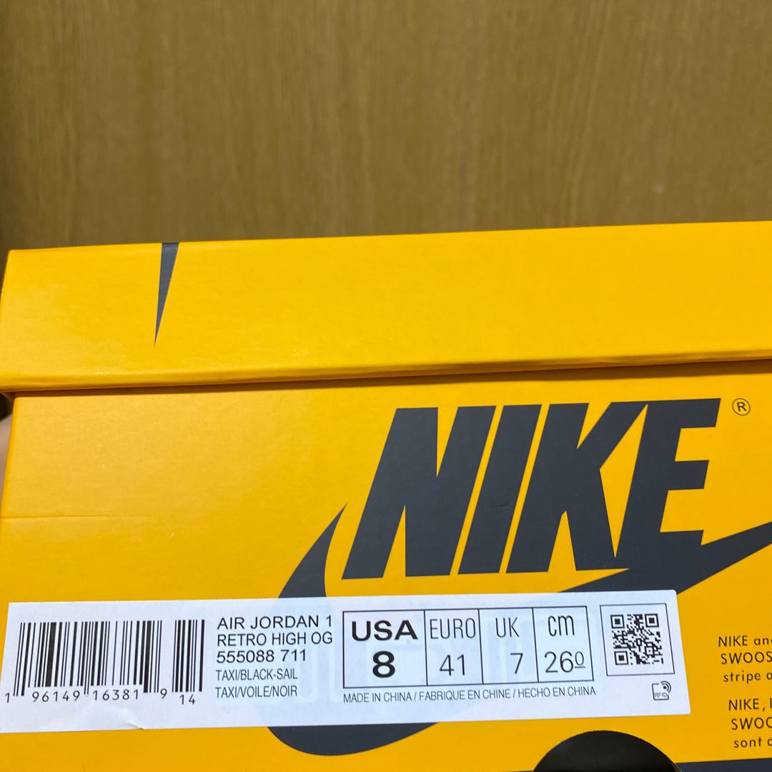 Nike Air Jordan 1 Retro High Og "Yellow Toe" Black/Taxi HoWight 555088-711 26cm