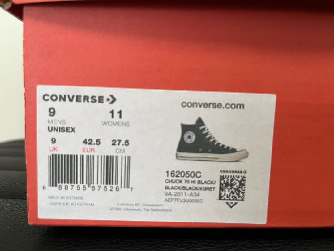 Converse Chuck Taylor CT70 HI 27.5 Black Black 27.5cm