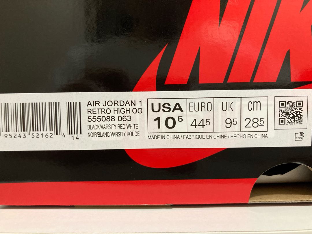 28.5cm Nike Air Jordan 1 Retro High Og "Bread Patent" Black/HoWight Varsity Red 555088-063 28.5cm