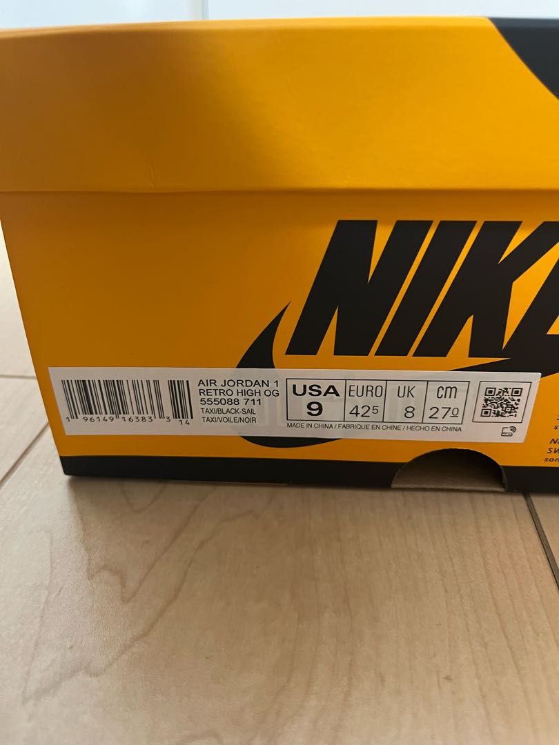 Nike Air Jordan 1 Retro High Og "Yellow Toe" Black/Taxi HoWight 555088-711 27cm