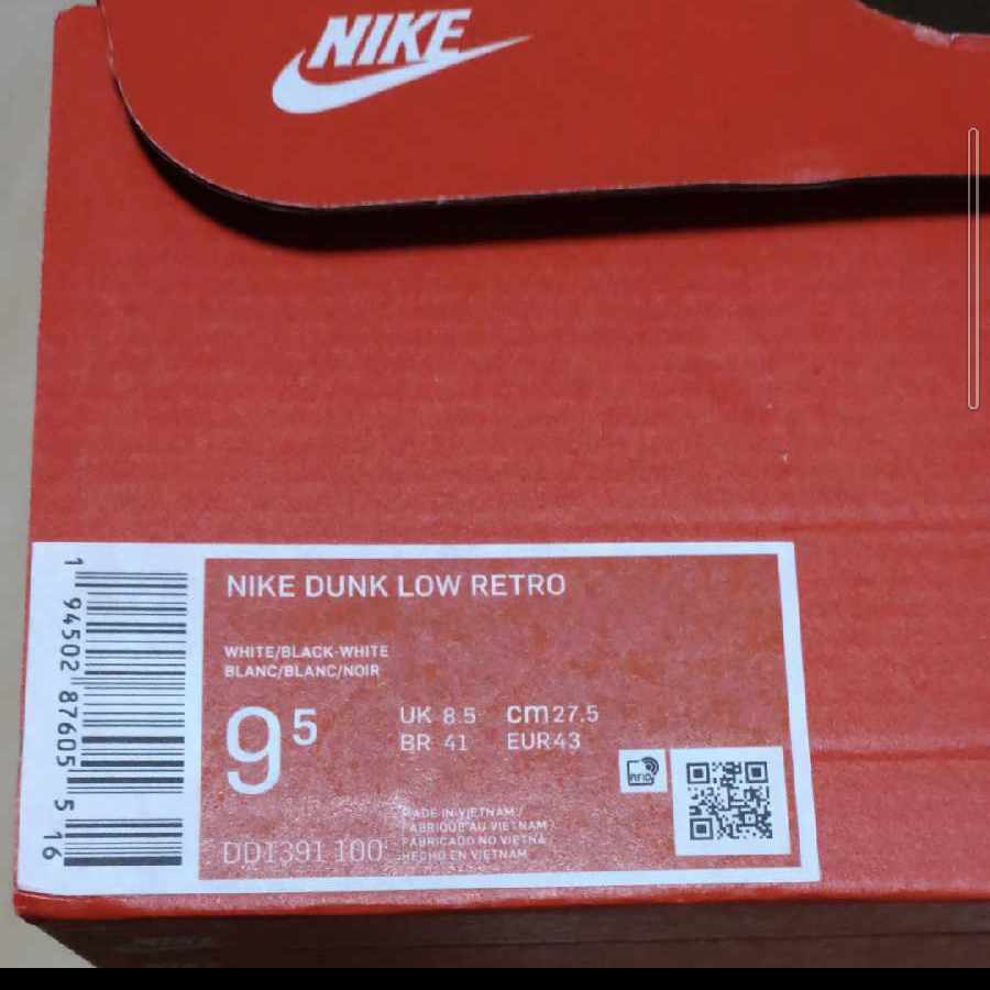 Nike Dunk Low Retro Ho Wight/Black Wight DD1391-100 27.5cm