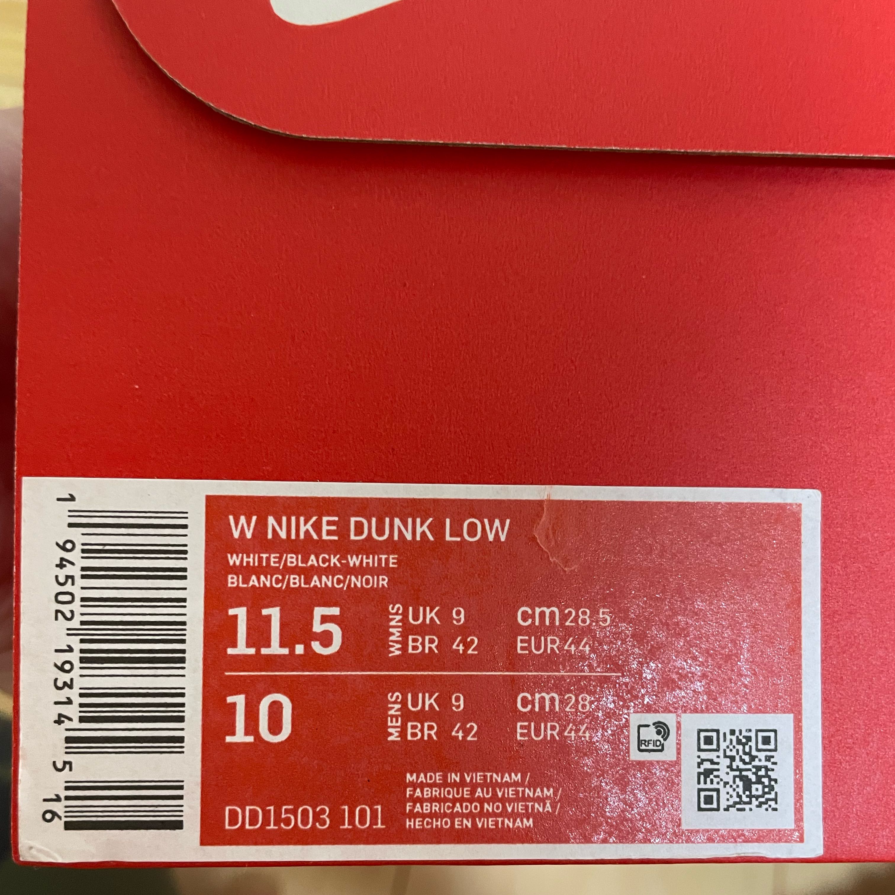 Nike Women's Dunk Low "Ho Wight/Black" Ho Wight/Black/Ho Wight DD1503-101 28.5cm