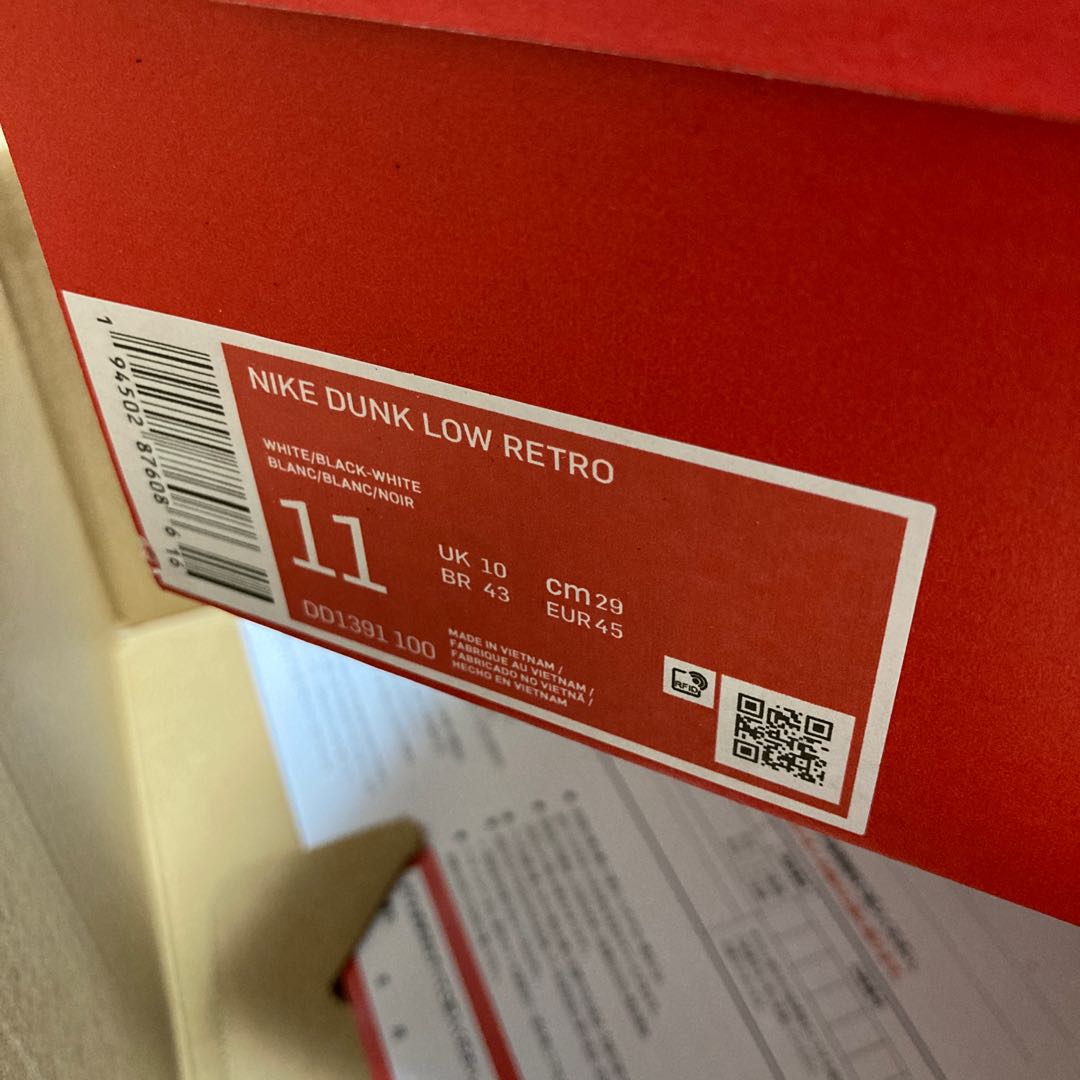 Nike Dunk Low Retro Ho Wight/Black Wight DD1391-100 29cm