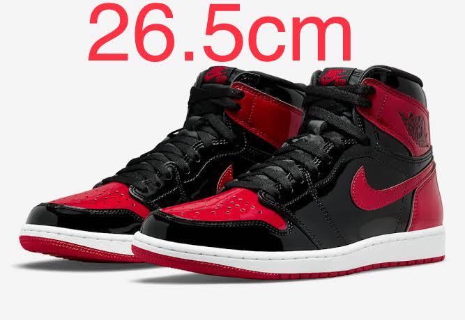 Nike Air Jordan 1 Retro High Og "Bread Patent" Black/HoWight Varsity Red 555088-063 26.5cm
