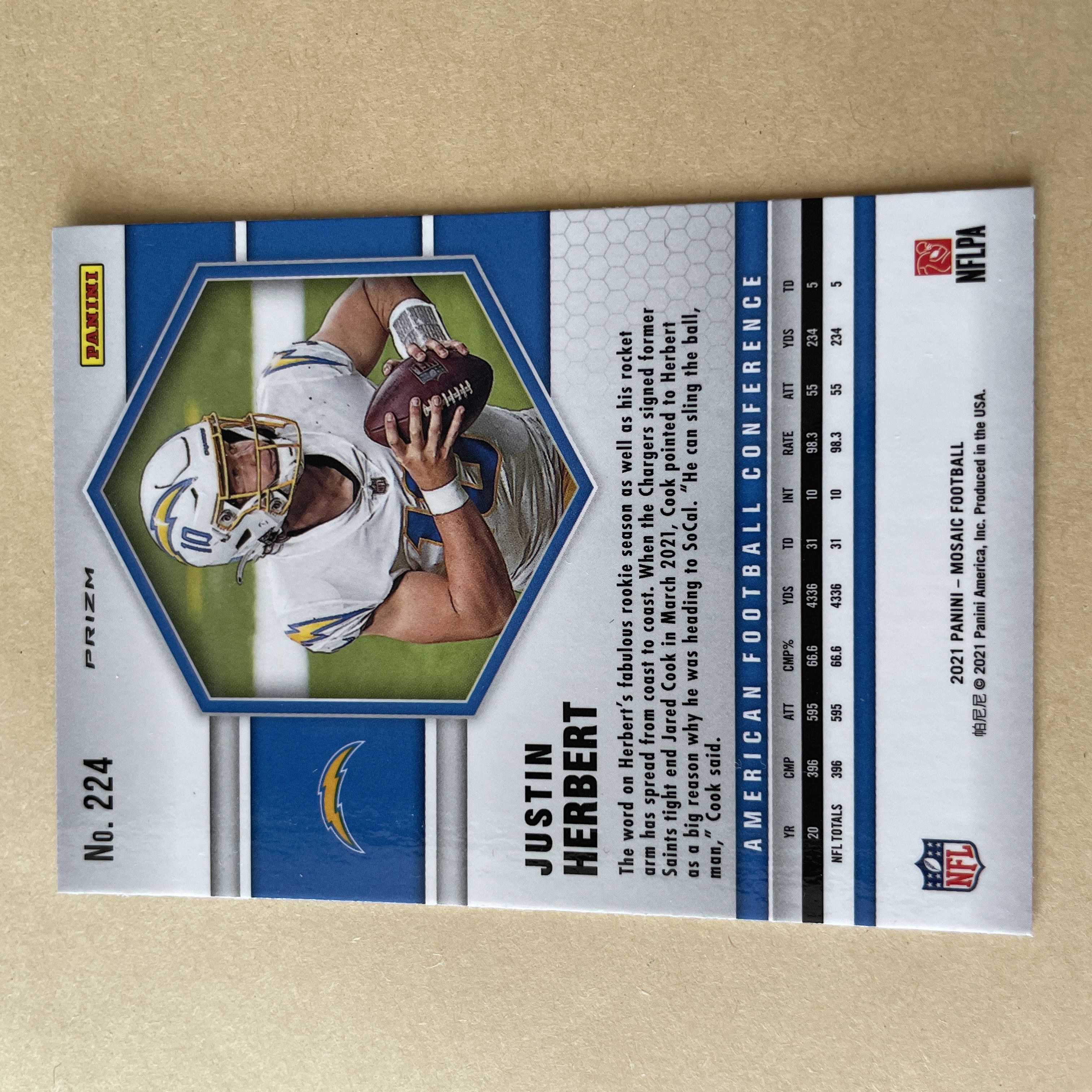 Justin Herbert Football Card Panini