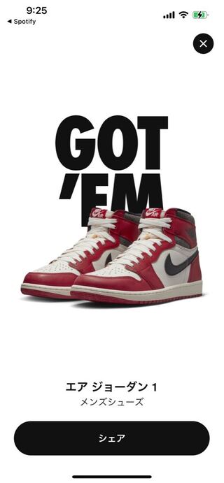 ナイキ エアジョーダン1 ハイ OG "ロスト&ファウンド/シカゴ" バーシティレッド/ブラック/セイル/ムスリン DZ5485-612 26.5cm