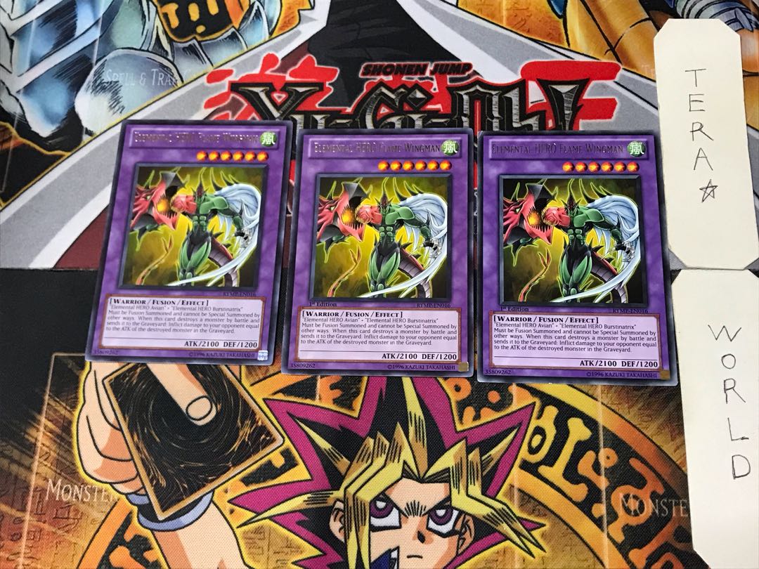 English Elemental HERO Flame Wingman 2 rare, set of 3 Tera.