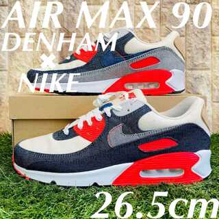 デンハム × ナイキ エアマックス 90 DENHAM × NIKE AIR MAX 90 デニム 白 青 白 赤 メンズ スニーカー 26.5cm 送料込 CU1646-400 26.5cm