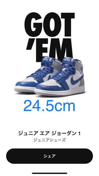 ナイキ Gs エアジョーダン1 OG "トゥルーブルー" トゥルーブルー/ホワイト/セメントグレー FD1437-410 24.5cm