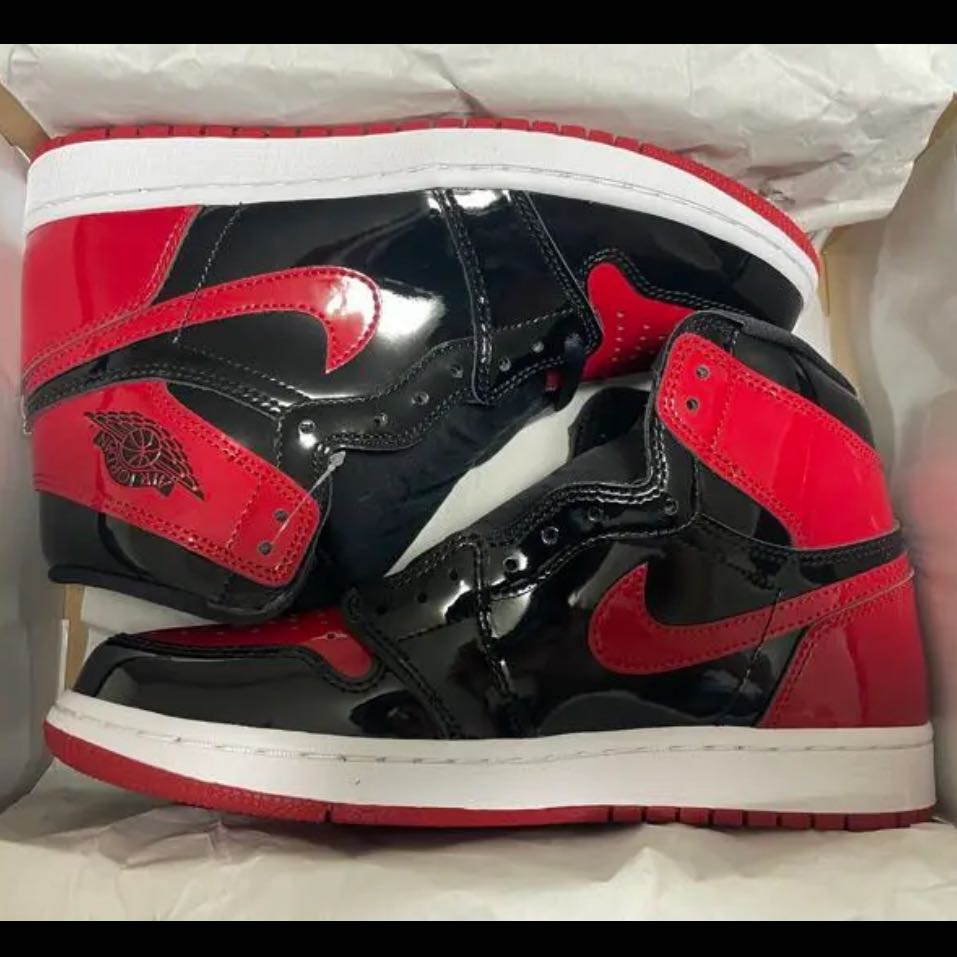 Nike Air Jordan 1 Retro High Og "Bread Patent" Black/HoWight Varsity Red 555088-063 26.5cm