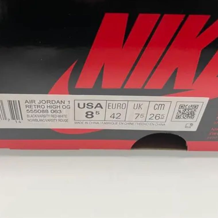 Nike Air Jordan 1 Retro High Og "Bread Patent" Black/HoWight Varsity Red 555088-063 26.5cm