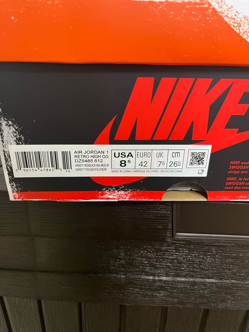 Nike Air Jordan 1 High OG "Disappear&Found/Chicago" Varsity Red/Black/Sail/Muslin DZ5485-612 26.5cm