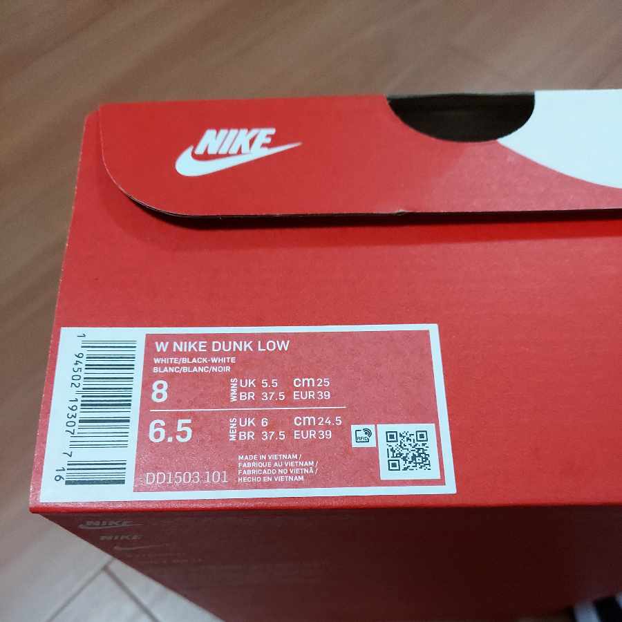 Nike Women's Dunk Low "Ho Wight/Black" Ho Wight/Black/Ho Wight DD1503-101 25cm