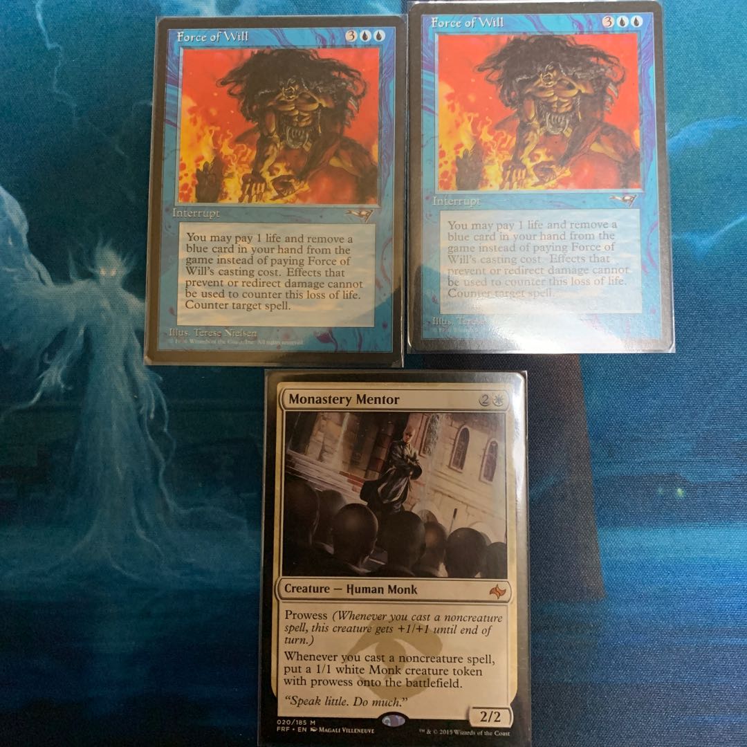 【専用】force of will ×2 + Monastery Mentor