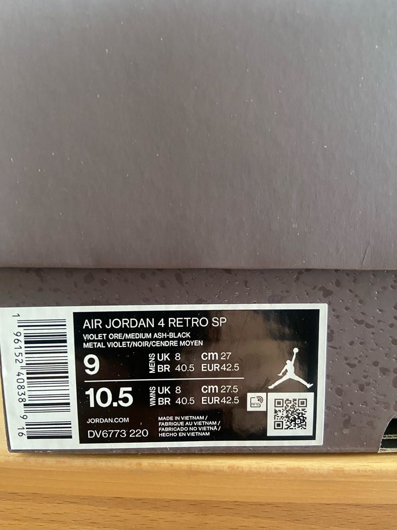 A Ma Ma Ma Niel x Nike Air Jordan 4 "Violet Ole" Violet Ole/Medium Ash/Black/Muslin DV6773-220 27cm