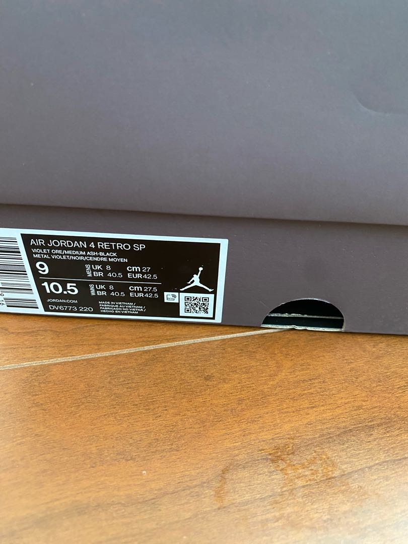 ア・マ・マニエール × ナイキ エアジョーダン4 "バイオレットオレ" バイオレットオレ/ミディアムアッシュ/ブラック/ムスリン DV6773-220 27cm