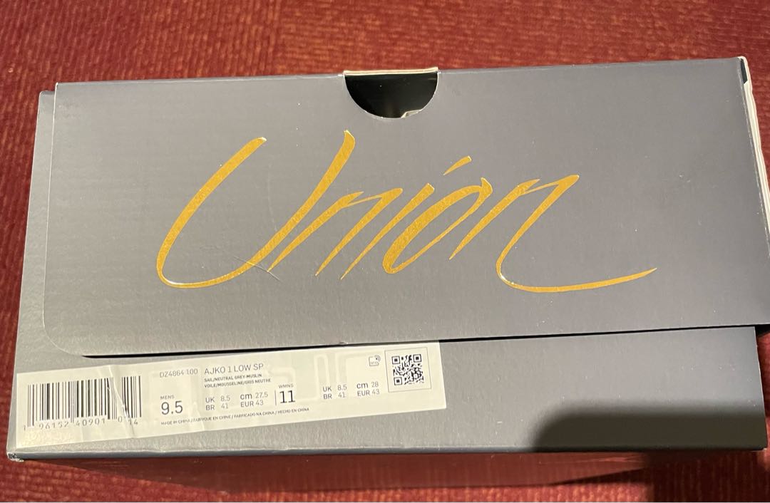 ユニオン × ナイキ エアジョーダン1 ロー KO "セイルレザー" セイル/ムスリン/ニュートラルグレー DZ4864-100 27.5cm