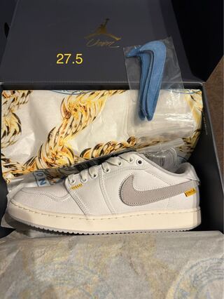Union x Nike Air Jordan 1 Low KO "Ho Wight Canvas" Ho Wight/Sail/University Gold/Slate Warrior Ral Gray DO8912-101 27.5cm