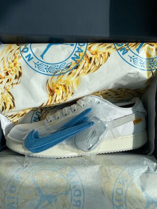 Union x Nike Air Jordan 1 Low KO "Ho Wight Canvas" Ho Wight/Sail/University Gold/Slate Warrior Ral Gray DO8912-101 27.5cm