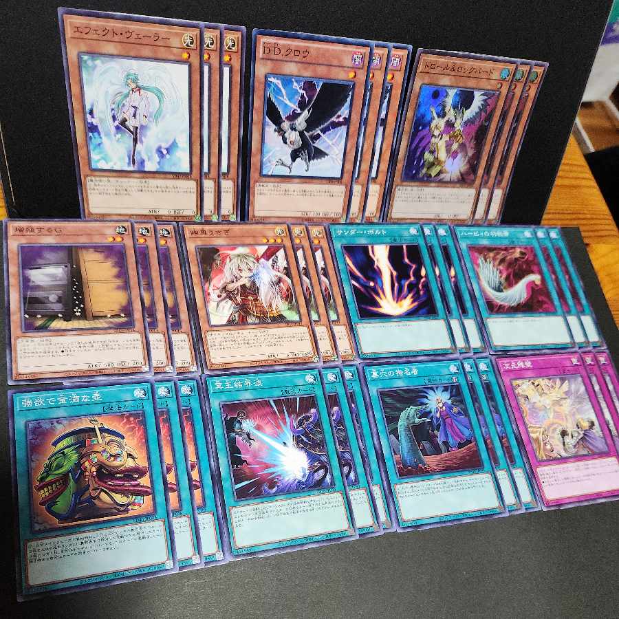 エフェクト・ヴェーラー　D.D.クロウ　ドロール&ロックバード　増殖するG　ハーピィの羽根帚　強欲で金満な壺　冥王結界波　墓穴の指名者　次元障壁