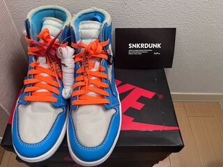 オフホワイト×ナイキ エアジョーダン1 ハイ UNC "ダークパウダーブルー" ホワイト/ダークパウダーブルー/コーン AQ0818-148 27.5cm