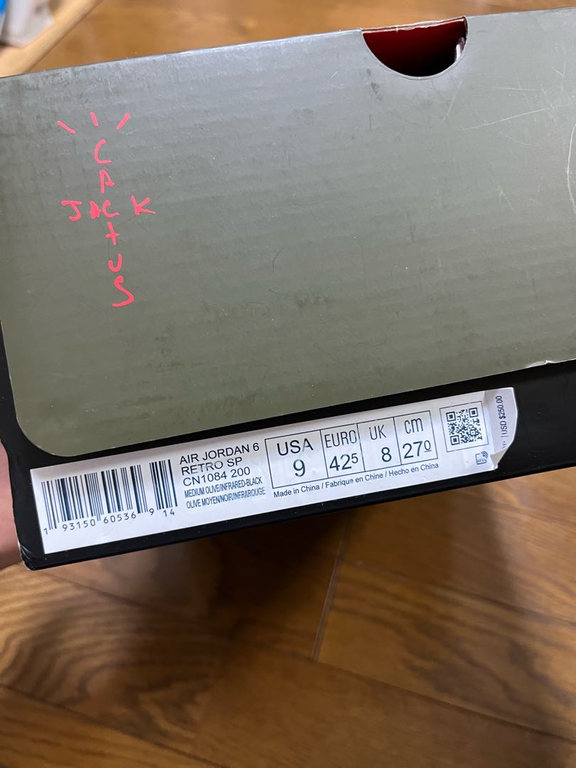 確認 トラヴィススコット NIKEジョーダン6 ミディアムオリーブ 27cmの