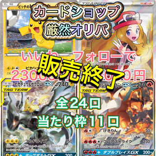 販売開始　全24口中当たり枠11口　ピッチのピカチュウ　ピカチュウ＆ゼクロムgx sa セレナsr レシラム＆リザードンgx sa マリィsr ソニア sr メイ sr
