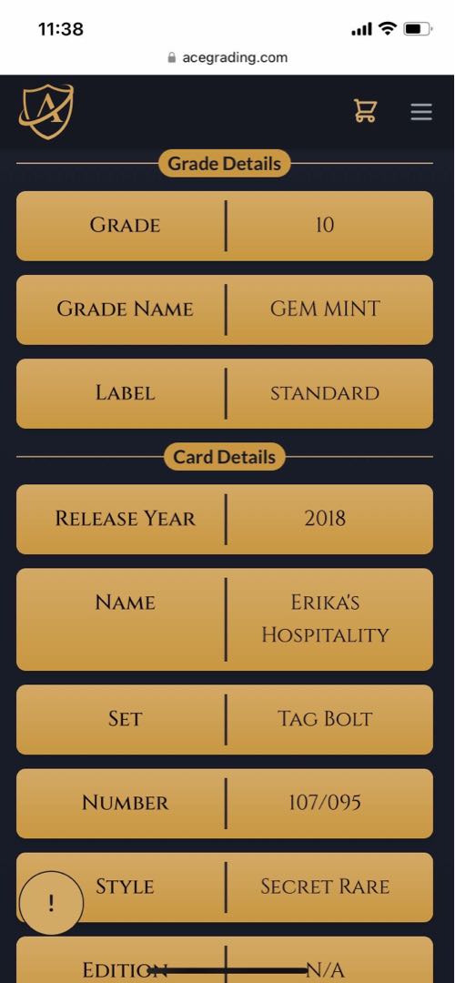 Erika's Hospitality SR appraised GEM-MT 10 (PSA10 equivalent)