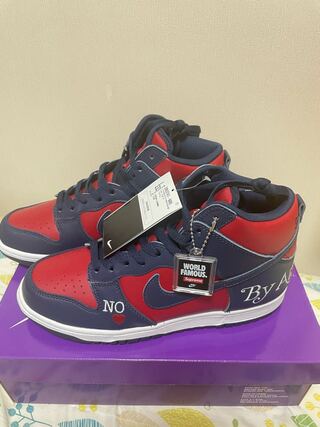 Supreme x Nike SB Dunk High By Any Means "Red/Navy-White" 26.5cm