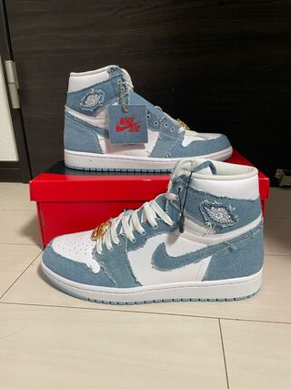 ナイキ ウィメンズ エアジョーダン 1 レトロ ハイ Og "デニム" ホワイト/ワーン ブルーメタリック ゴールド DM9036-104 29cm
