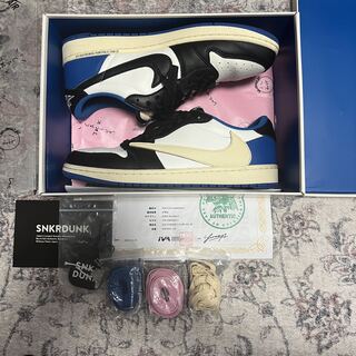 Fragment Design × Travis Scott × Nike Air Jordan 1 Low Og Sp Sail/Military Blue-Black-Musline 28cm