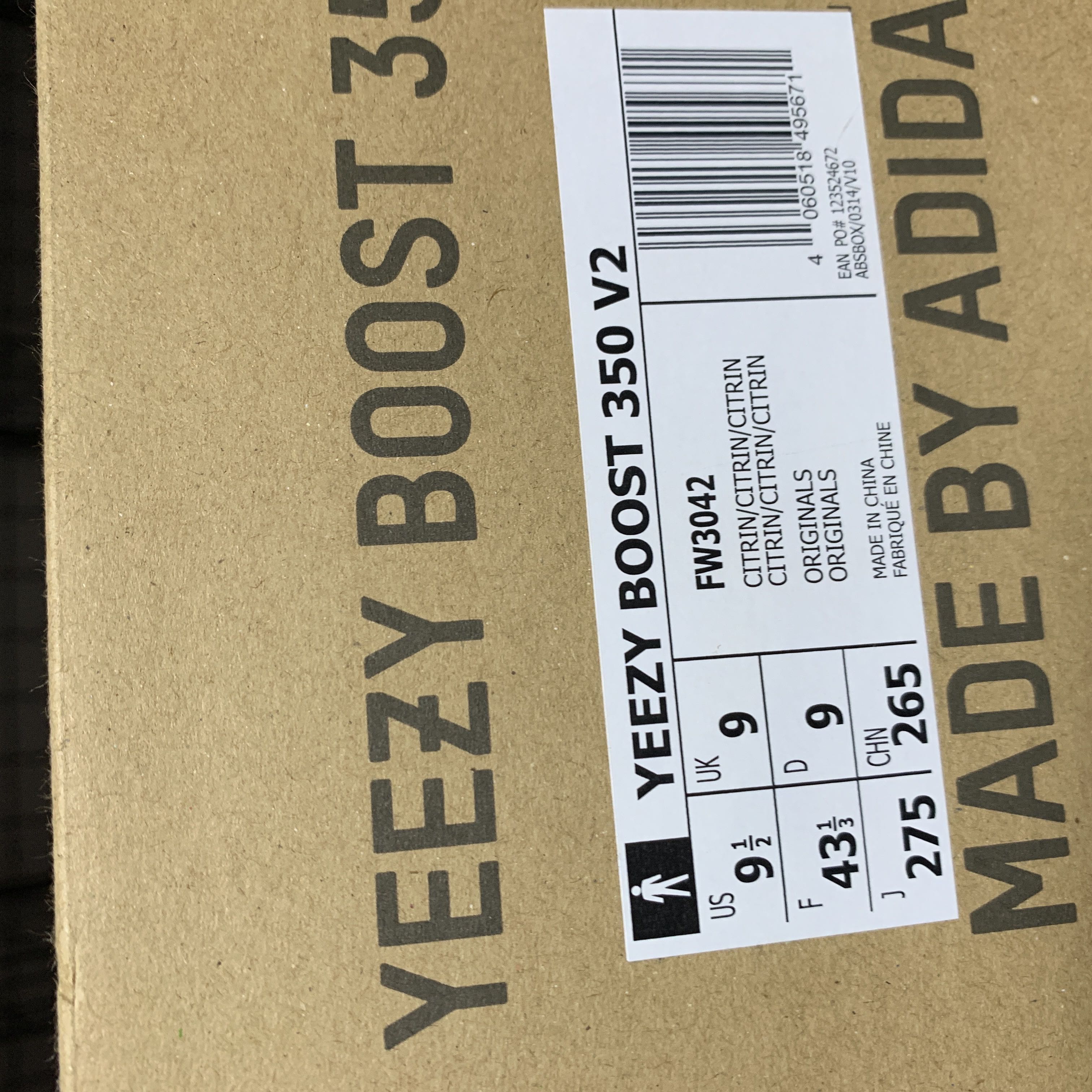 adidas YeezyBoost350 V2 Citrin (Non-Reflective) 27.5cm