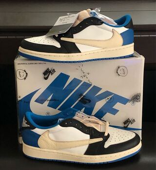 Fragment Design × Travis Scott × Nike Air Jordan 1 Low Og Sp Sail/Military Blue-Black-Musline 26.5cm