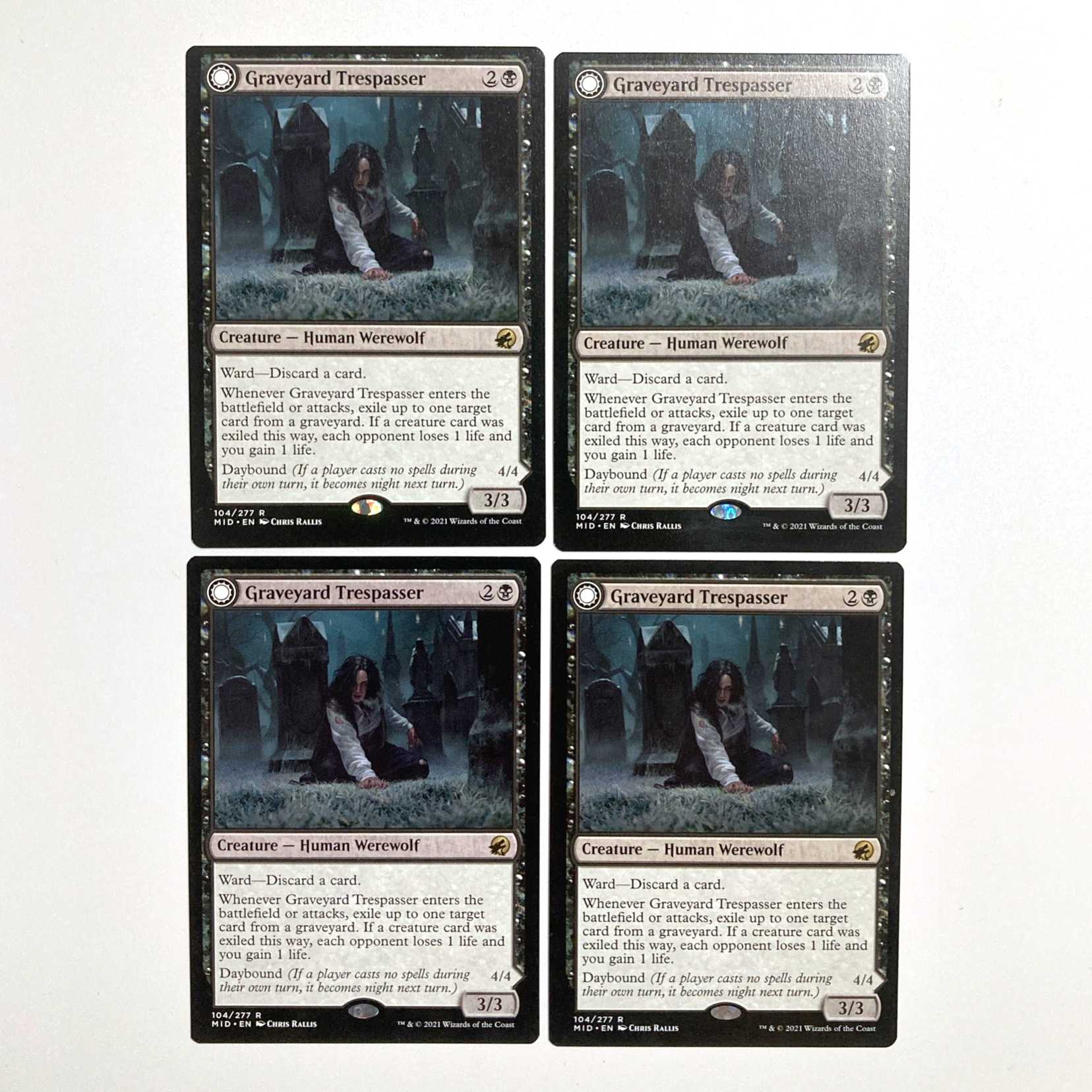 Graveyard Trespasser Rare 104/277 Innistrad: Hunting During True Night English 4-card set