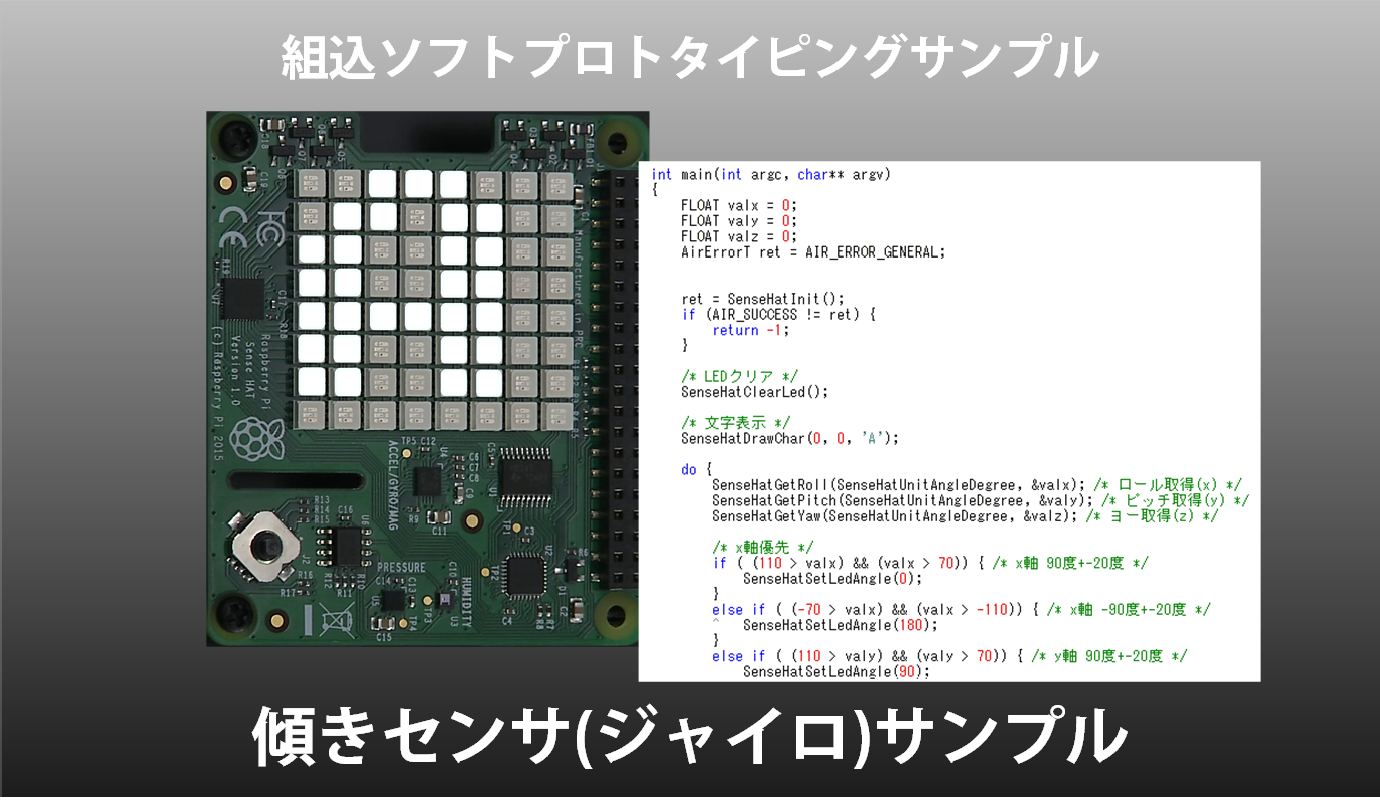 組込ソフトプロトタイピングサンプル 傾きセンサ(ジャイロ)サンプル