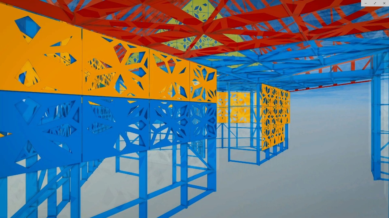 建物のBIMモデル。各パネルの取り付け位置が計画されている