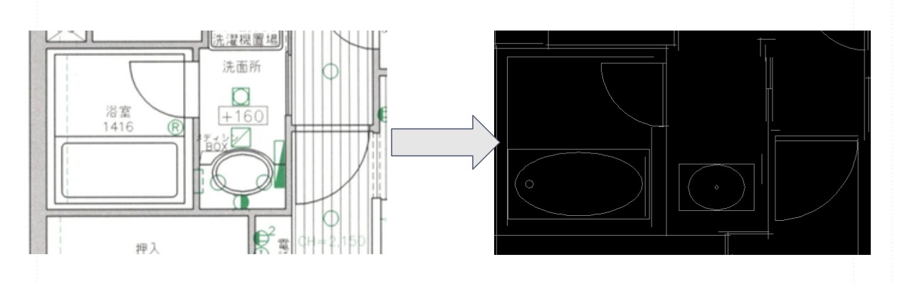 「BLUEPRINT by RENOSY」によって見取図をCAD化した例