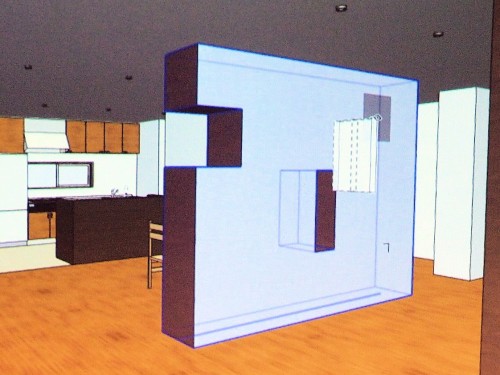 意匠デザインとして切り欠きや穴を開けた壁のBIMモデル