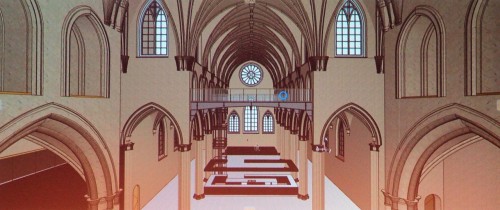 教会内部の梁や柱をARCHICADだけでモデリングした例