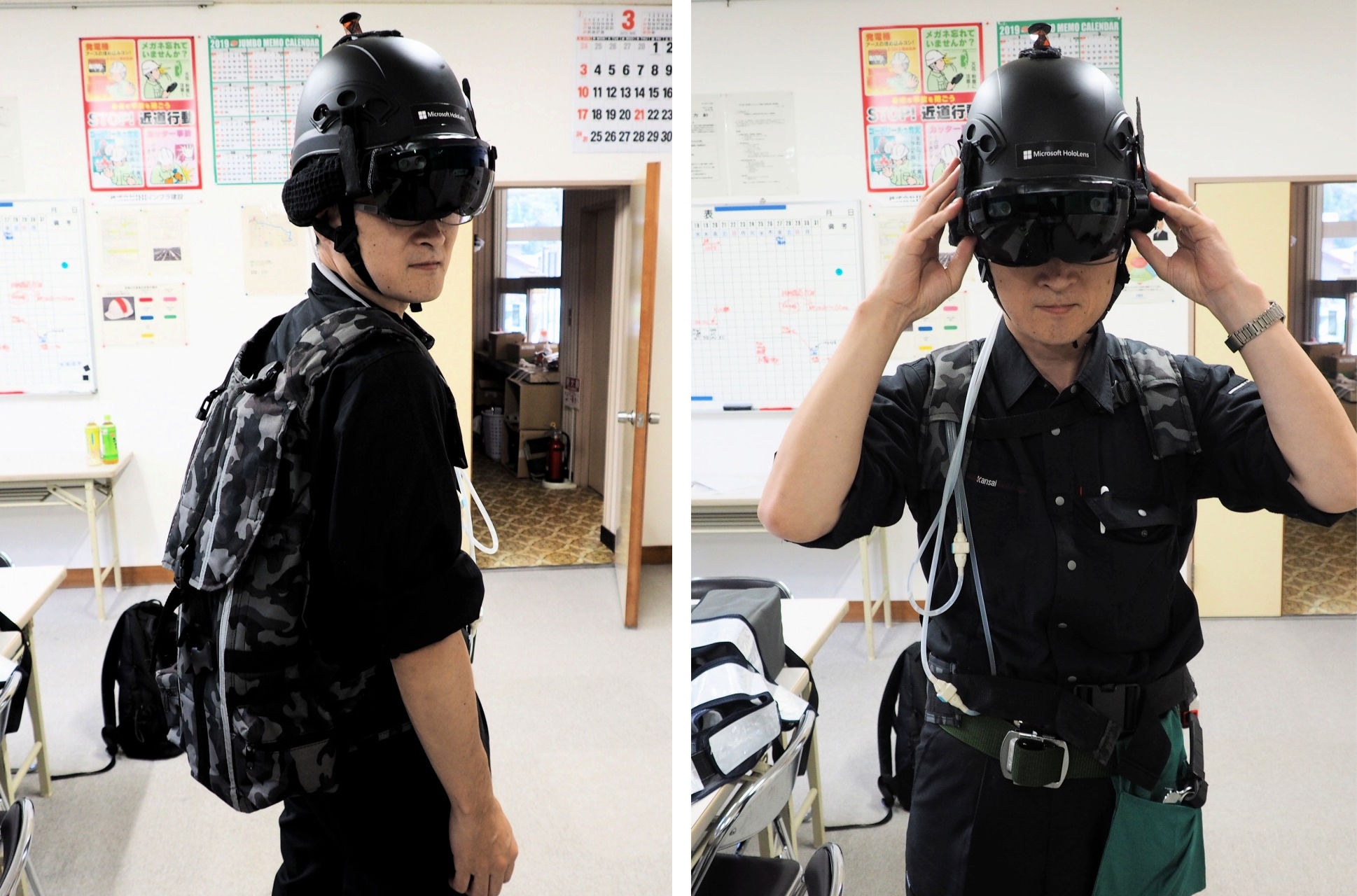 冷却装置付きのHoloLensを装着したイメージ