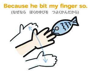 「指をかまれて痛い!」と手を激しく振る