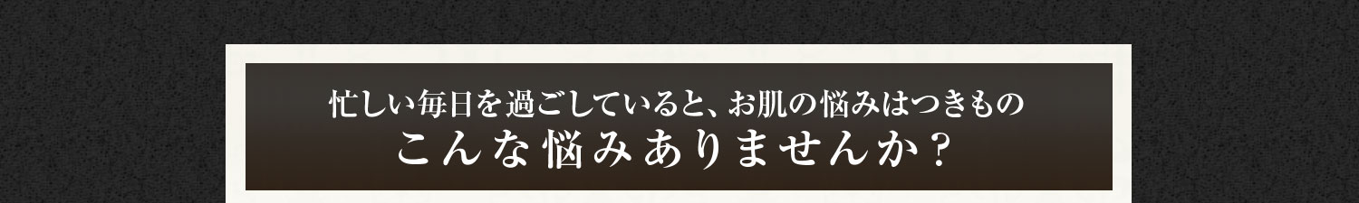 忙しい毎日を過ごしていると、お肌の悩みはつきものこんな悩みありませんか？