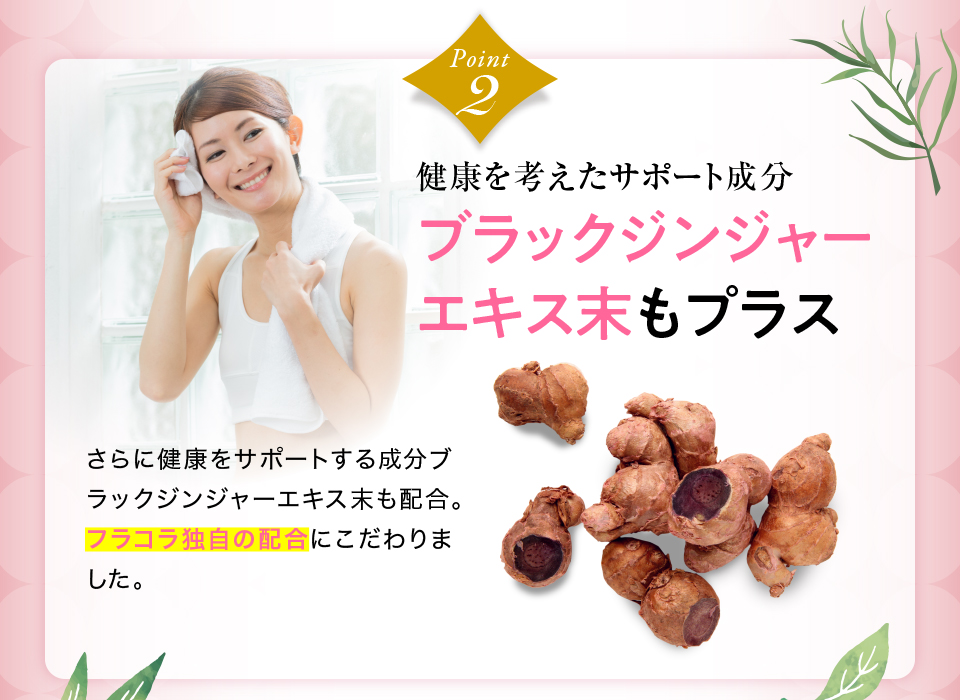 Point2　ホットなダイエットサポート成分、ブラックジンジャーエキス末もプラス