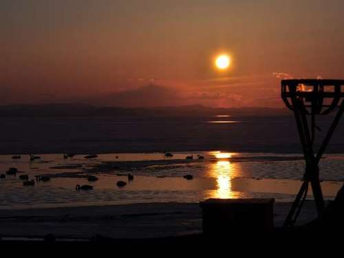 サロマ湖の夕日（冬）