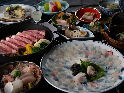 【肉と魚のWメイン】大分の味覚堪能！大分名物ヒラメ＆おおいた和牛ステーキの欲張りプラン＜１泊２食付＞《アンティークルーム》