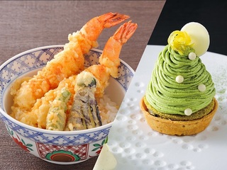 和食とスイーツを同時に体験! 天丼+抹茶のタルトの画像