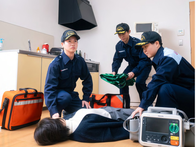 医療技術学部 救急救命学科 実務経験豊富な教員による指導や、実際の救急現場を想定した学内施設・設備、消防機関・医療機関などでの実習を通して、救急現場に必要な「観察力」「判断力」「実践力」を身につけます。