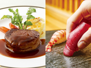 選べるフェア！西洋料理「牛フィレ肉のステーキ」or 日本料理「握り寿司」の画像