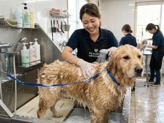 ペットトリマーのお仕事体験(大型犬のシャンプー体験)の画像